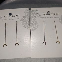 Brand New Boho Gypsy Handmade Gold Plated Brass Horse Shoe Earrings 