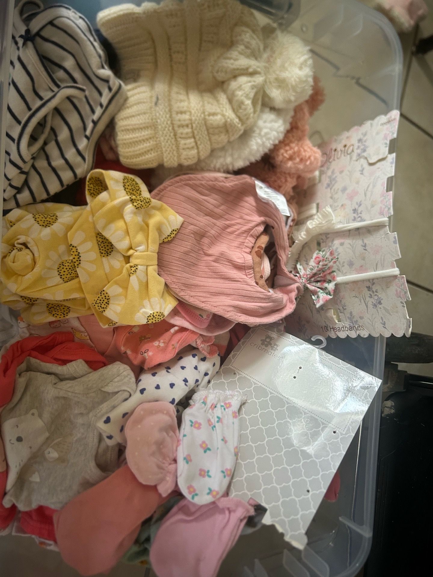 Tub of baby girl clothes nb-9months