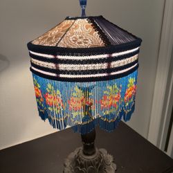 Beaded Fringe Table Lamp with Victorian Shade