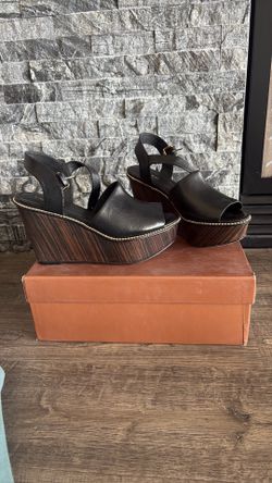 Black leather coach Harla wedge