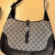 Authentic Gucci Brown GG Original Canvas Leather Trim Jackie O Shoulder Bag