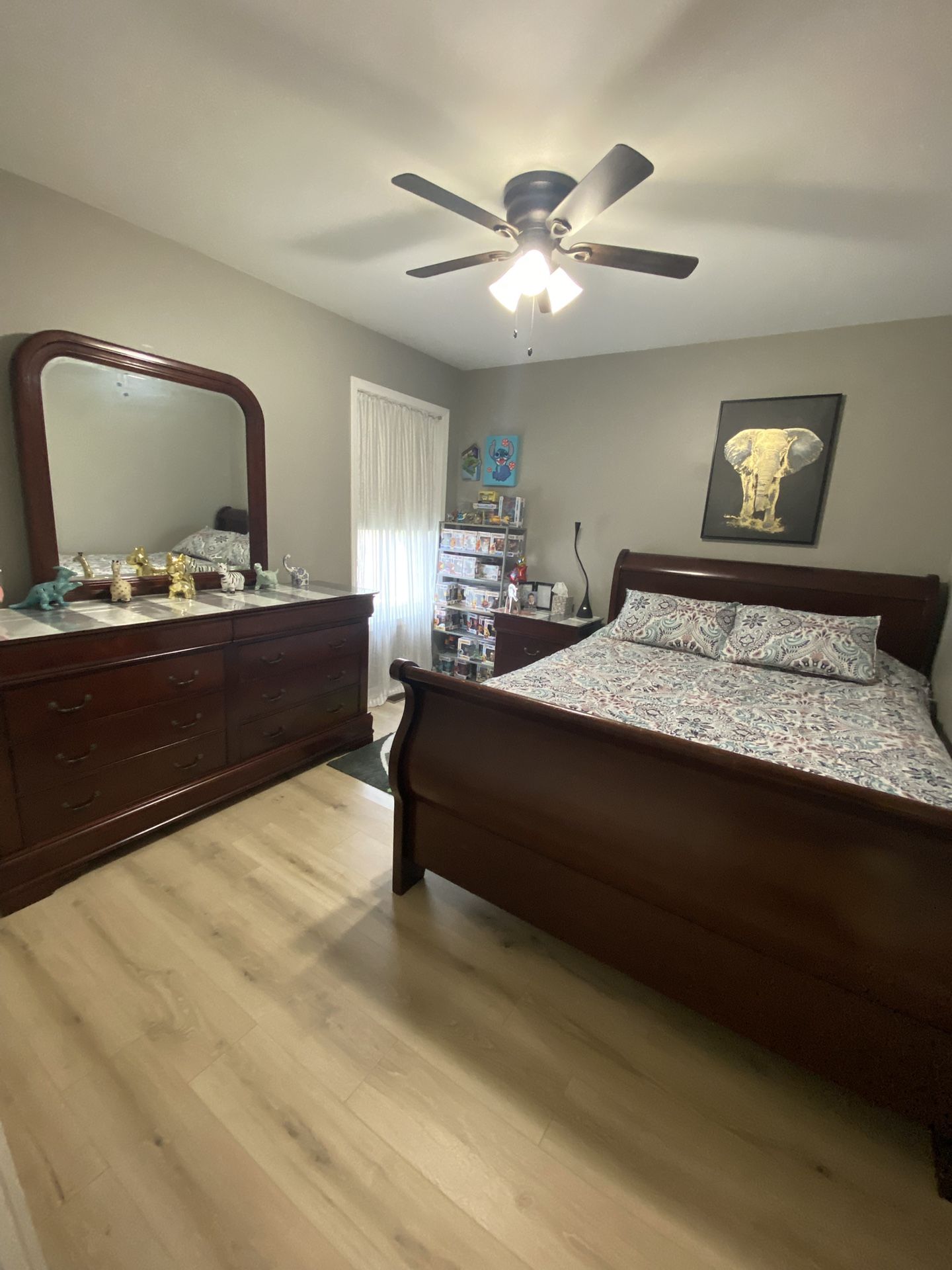 Dresser With Mirror, Bed Frame (queen), And Night Stand
