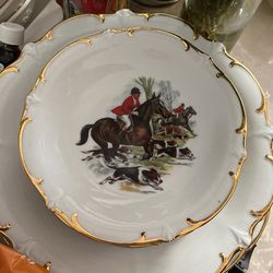Fox Hunting Scene Gold Rimmed Bowl with J & Y Crossman Plate