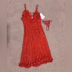 New xl red heart sheer ruffle dress nightgown valentines lingerie set babydoll
