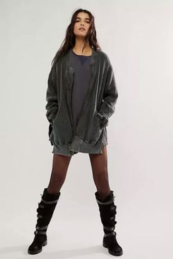 Free People FP One Lupo Bomber Cardi Tarmac Thermal Zipper Long Sleeve Top