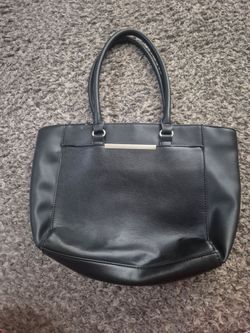 Black Faux Leather Tote Handbag