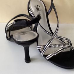Fiona Night Womens Heels,Black&Silver Open Toe Shoes
