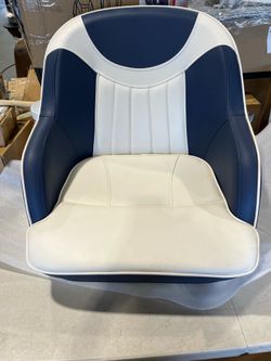 Premium Pontoon Captain Chair Boat Seat Bucket Seat with Seat Cover,White Pipping,White/Navy Blue