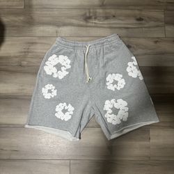 Grey Denim Tear Shorts