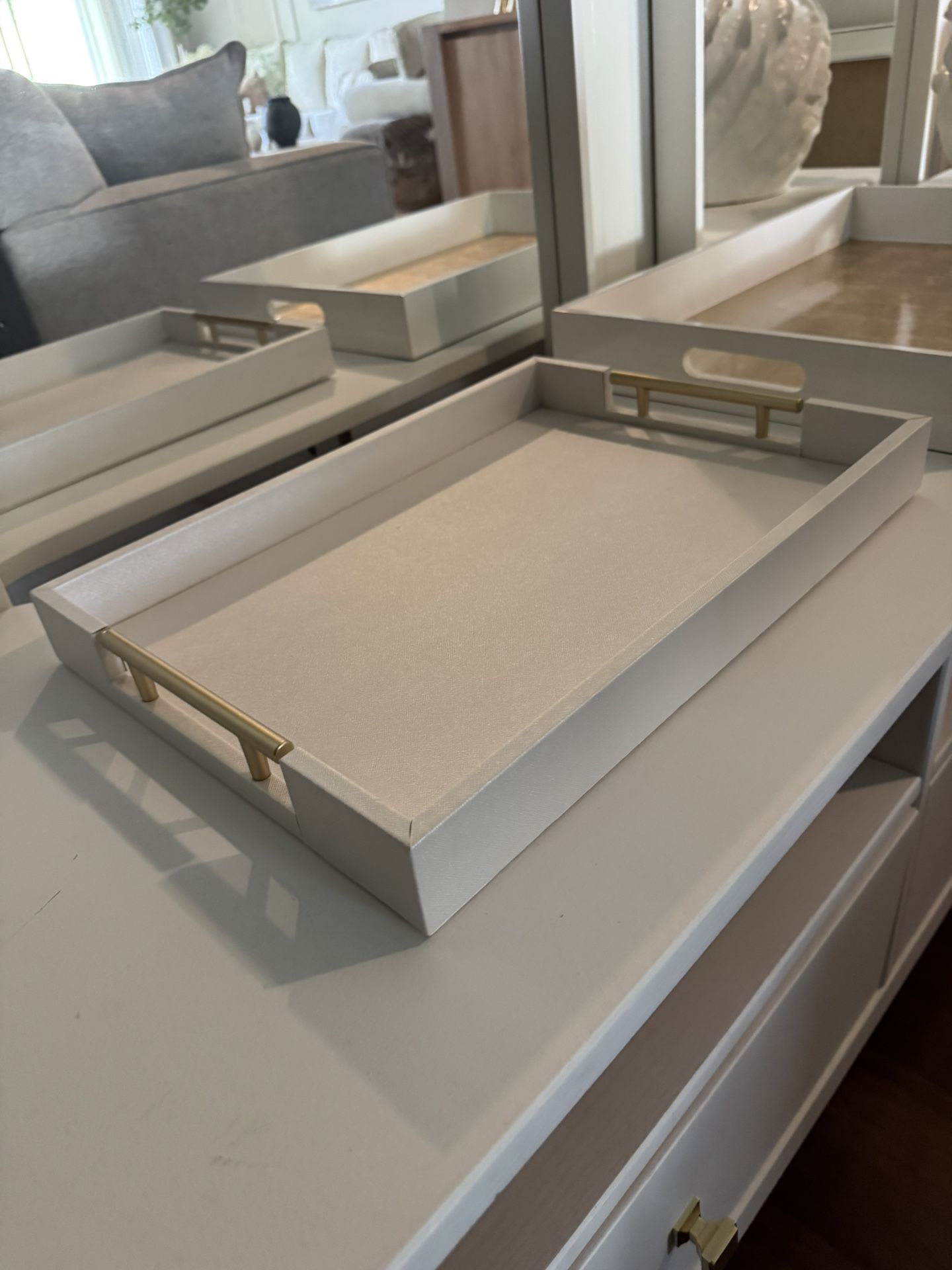 White Tray With Gold Handle