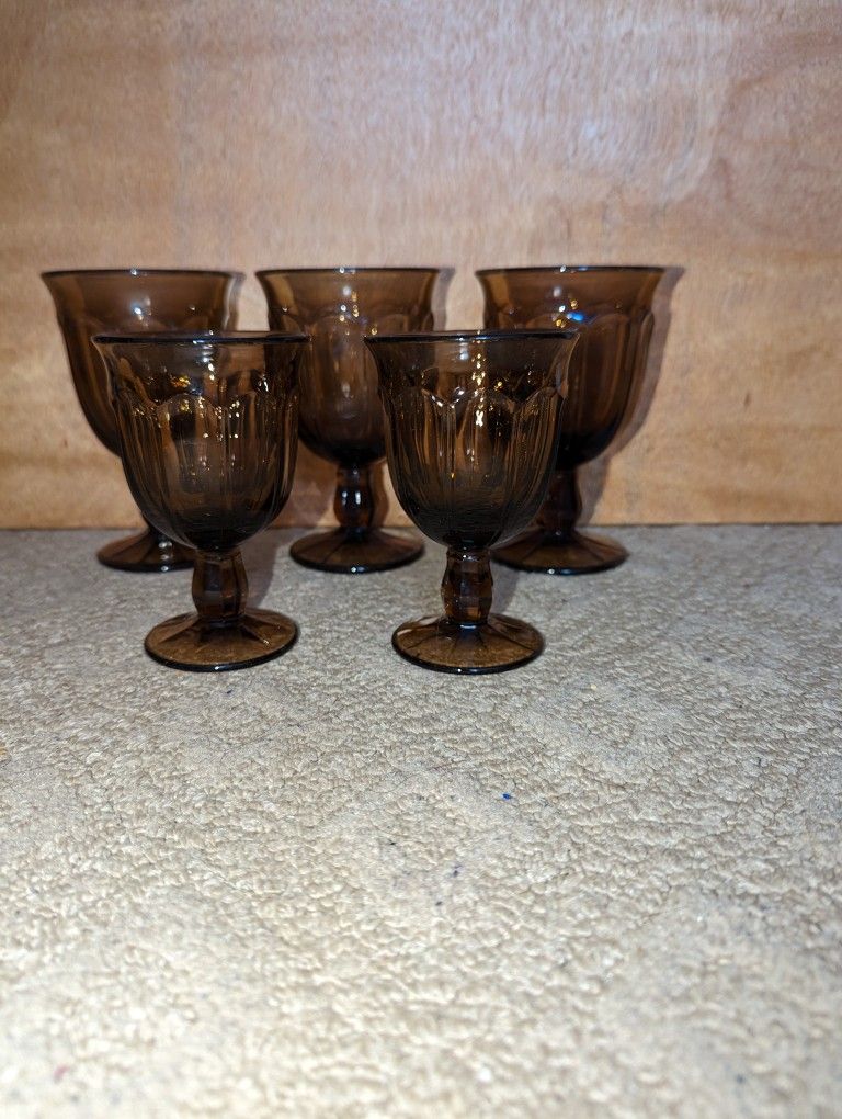 5PC Noritake Provincial Brown Water Goblets Glasses Cups Tumblers