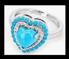 Sleeping Beauty Mine Turquoise Heart Ring in .925 Sterling Silver. Size 7.
