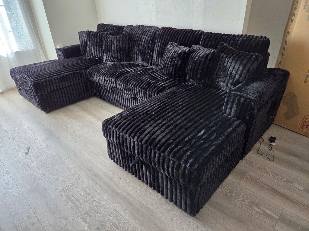 Brand New Doble Side Storage Chaise With Pull Out Bed, Wireless Charger $998