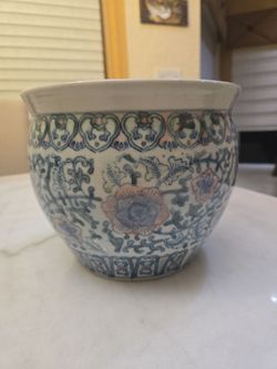 Vintage Chinese Porcelain Fishbowl Planter - Pastel Floral Chinoiserie Jardinière