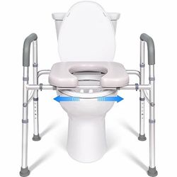 LimLuc Raised Toilet Seat with Handles, Width and Height Adjustable Raised Toilet Seat with Arms and Widen Seat