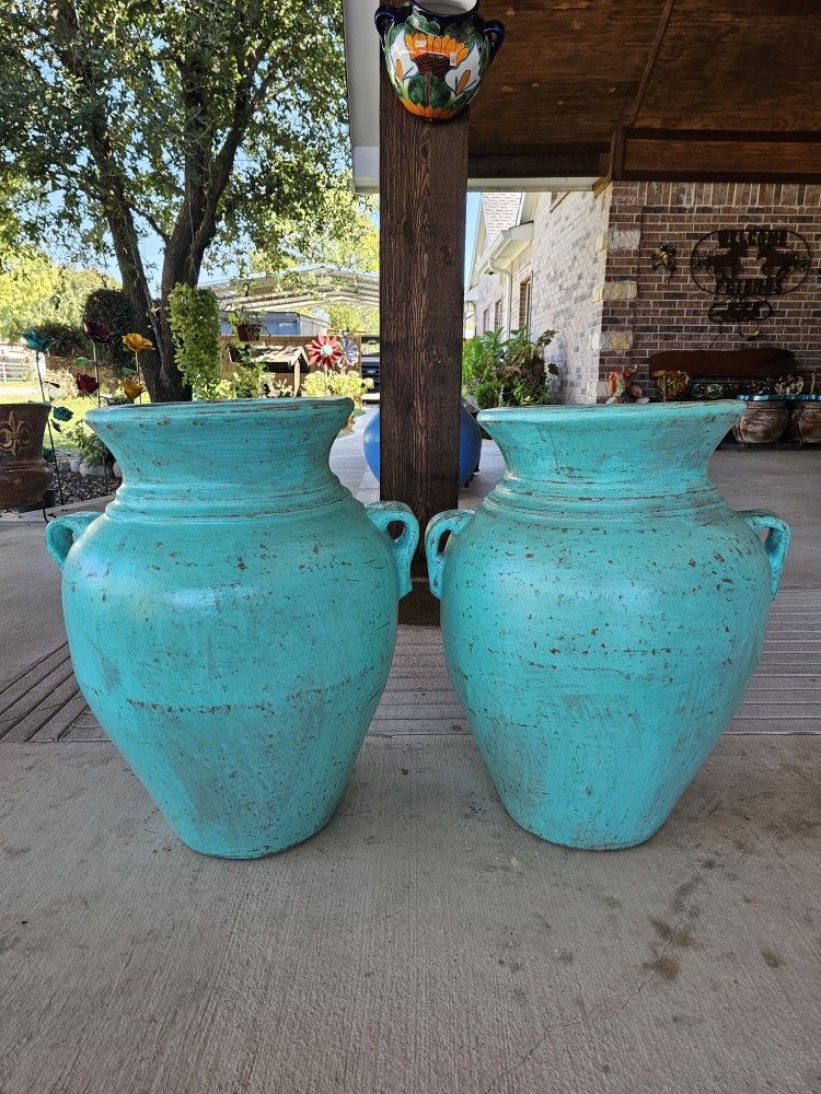 Large Turquoise Clay Pots, Planters, Plants. Pottery, Talavera $110 cada una