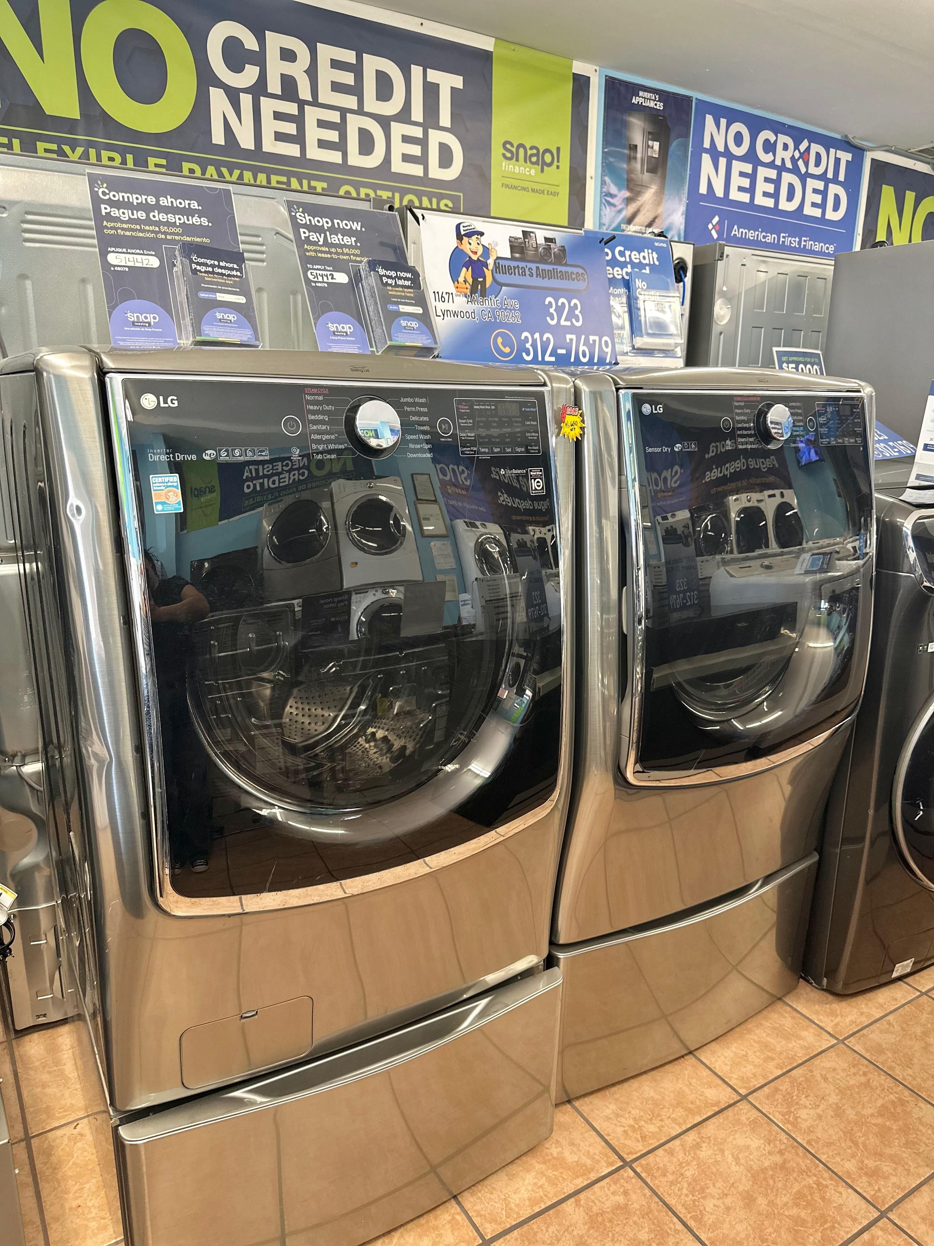 LG 5.2 Cu. Ft. Large Front Load Washer and 9.0 Gas Dryer with Pedestals