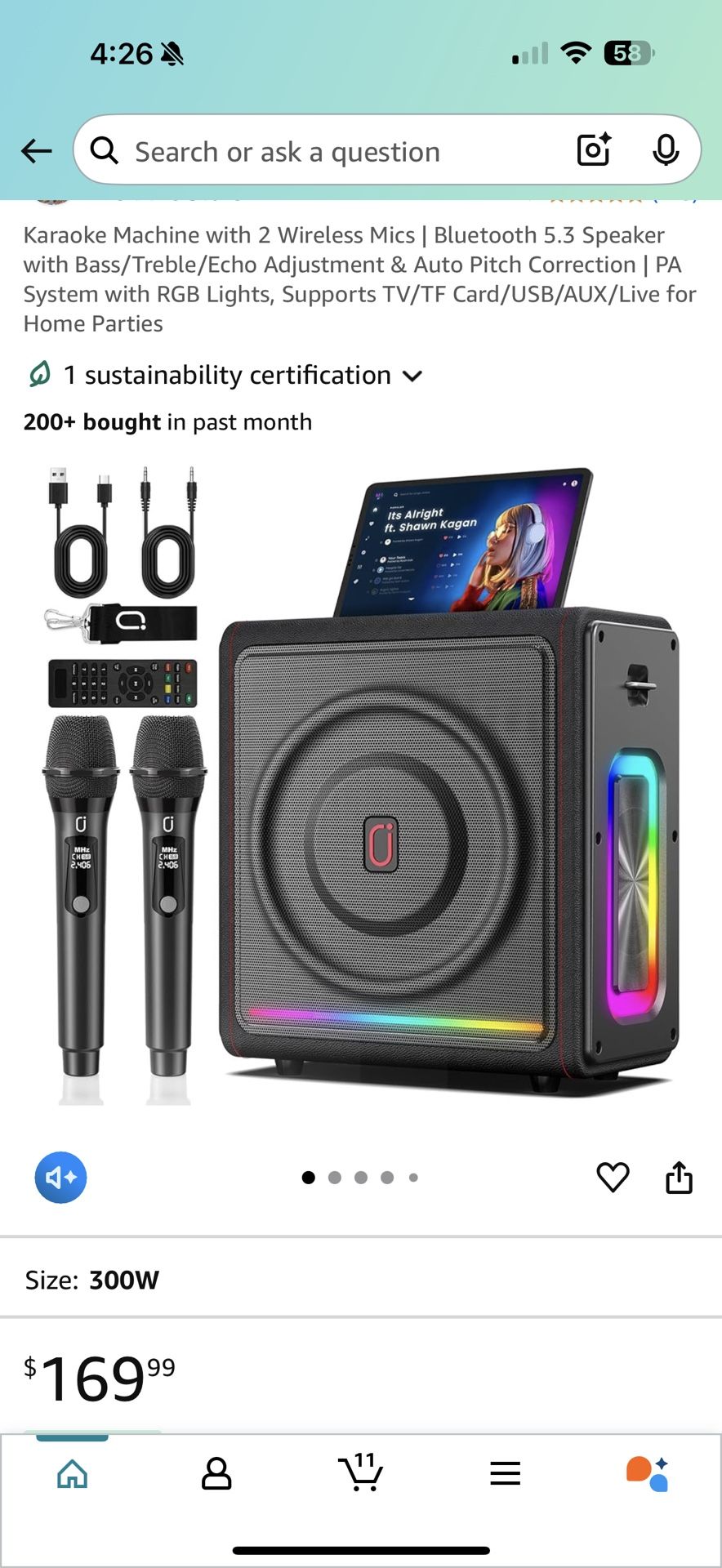 Karaoke Machine with 2 Wireless Mics
