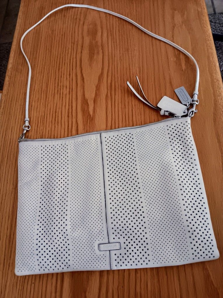 Coach Ivory Off White Perforated Envelope Style Handbag Purse 