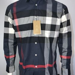 Burberry Mens Navy Thornaby Long Sleeve Button Down Shirt Xl