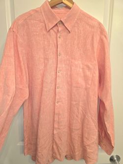 Scott Barber Shirt Mens Medium Coral Pink Long Sleeve Button Down Casual Linen