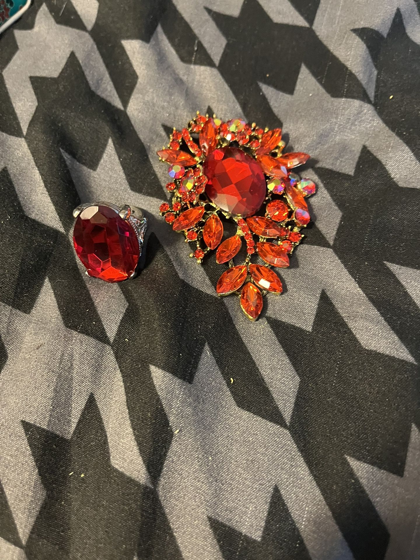 Red Broach And Red Ring