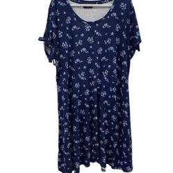Womens Short Sleeve Blue Floral Dress Size 2X