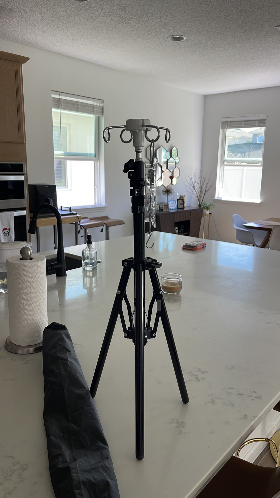 Foldable IV Pole Stand, Portable Telescoping Floor Stand with 4 Hooks