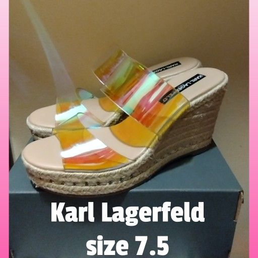 Karl Lagerfeld Wedge Heels With Clear Straps Size 7.5