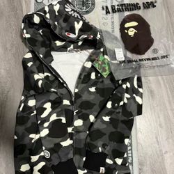 Glow In The Dark Black And Gray BAPE Double Zip Jacket