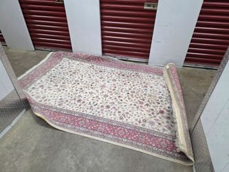 Hand Knotted 100% Wool Persian Style Area Rug - 6' x 9' Ivory & Rose Pink Floral