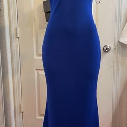 Beautiful Belle Badgley Mischka long formal dress in cobalt blue, A-line silhouette, size 2. Material: polyester/spandex. Perfect for graduations, bla