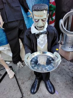 Halloween animated frankenstein with candy dish decoration prop