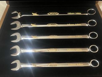 Snap-on Collector Wrench Series #1 24KT Gold Inlay 5-Pc Set Walnut Box Docs