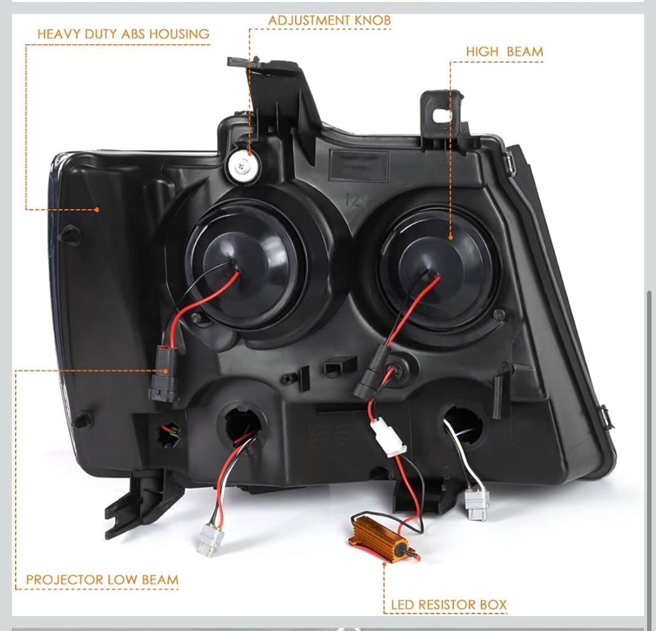 New in box PM PERFORMOTOR Black Smoked Housing amber Corner C-Shape LED Light Projector Headlights Compatible with 07-13 Avalanche Suburban 2500/07-14