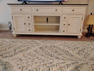 White Wood , Espresso Stain Surface, Media Center with Drawers and Cabinets