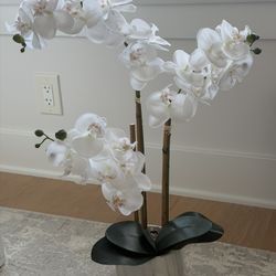 Faux White Orchid Plant In Faux Marble Base
