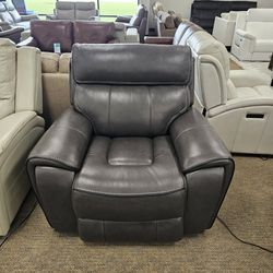 Leather power recliner with headrest - Hutchenson 