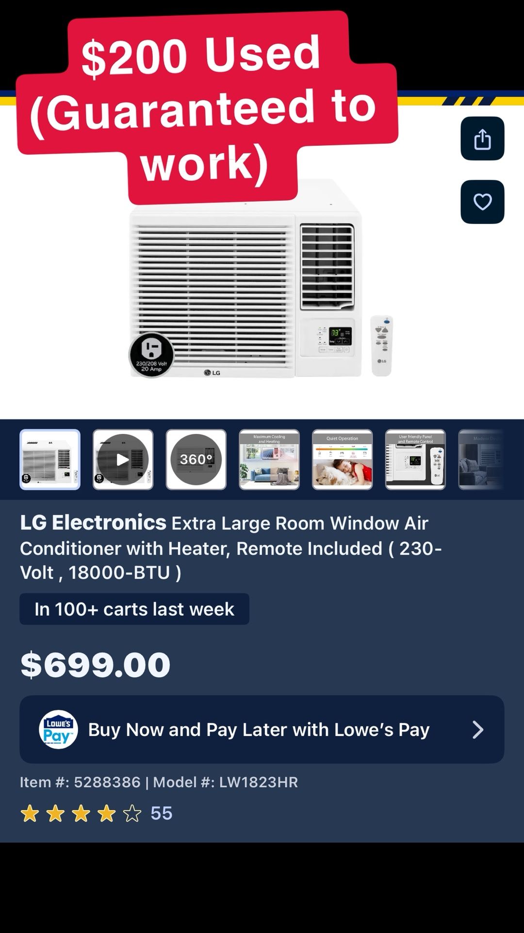 LG X-Large Window Air Condition & Heater 18,000 BTU