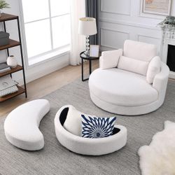 Modern Swivel Sofa Lounge Round Chair W/Storage Ottoman 