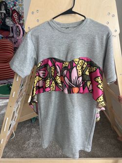 ASOS Grey Short Sleeve Sweatshirt Dress with Floral Ruffle Trim & Matching Headband - Size M
