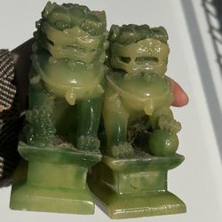 Green Foo Dog (or guardian lion) figurines