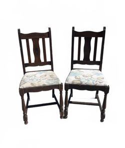 1920s Antique Dining Chairs Pair Floral Upholstered Wood Accent Seat Cottagecore Shabby Chic Set