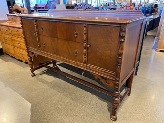 Vintage Jacobean Revival Style Brown Buffet Sideboard with Turned Legs
