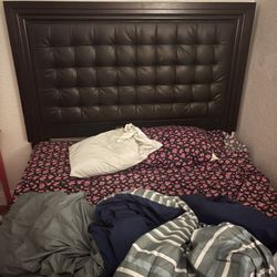 dark brown wooden bed and nightstand set 