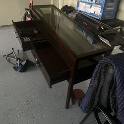 Glass-Top Espresso Console Table with Drawers – Excellent Condition