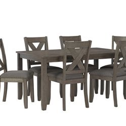 Caitbrook Gray Dining Table and Chairs (Set of 7)

