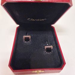 Cartier Santos de Cartier Palladium Sterling Silver Square Cufflinks Black