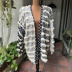 Vintage PAULA SWEET Muslin Mink Fringe and Polka Dot Sweater