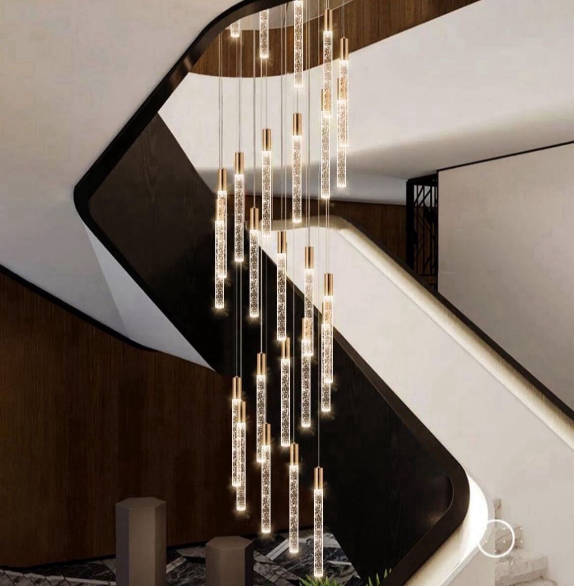 High Ceiling Chandelier for Entryway Modern Crystal LED Light Glam Chandeliers for Living Room Foyer Sloping Ceiling Pendant Lighting Fixture 24-Light